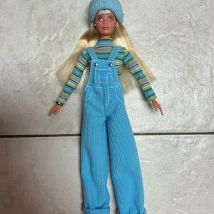 Barbie Cool Blue Corduroy Overalls Hat 90s
